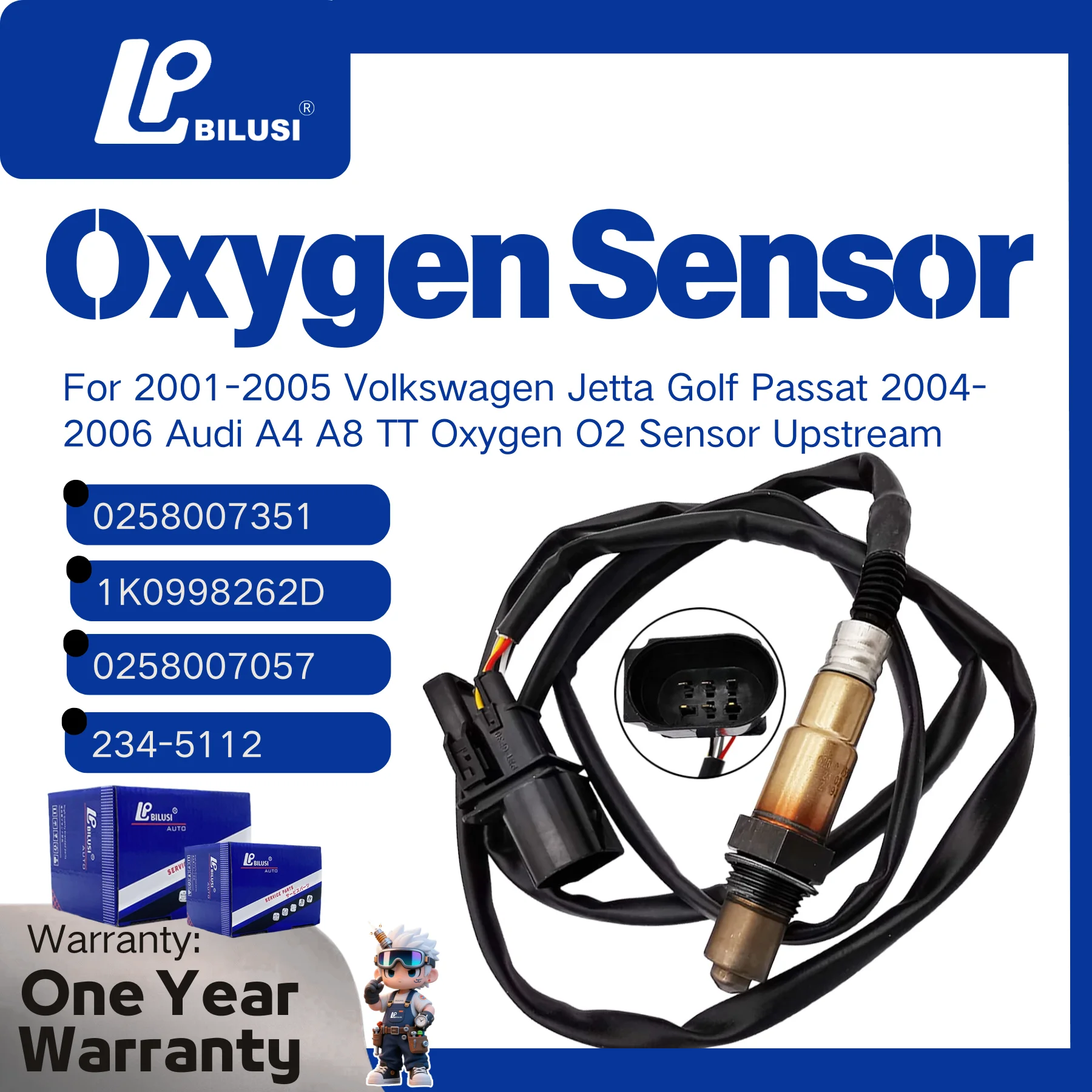 

Датчик кислорода (лямбда-зонд) 0258007351 для Volkswagen Jetta Golf Passat 2001-2005, Audi A4 A8 TT 2004-2006, 0 258 007 351, 234-5112