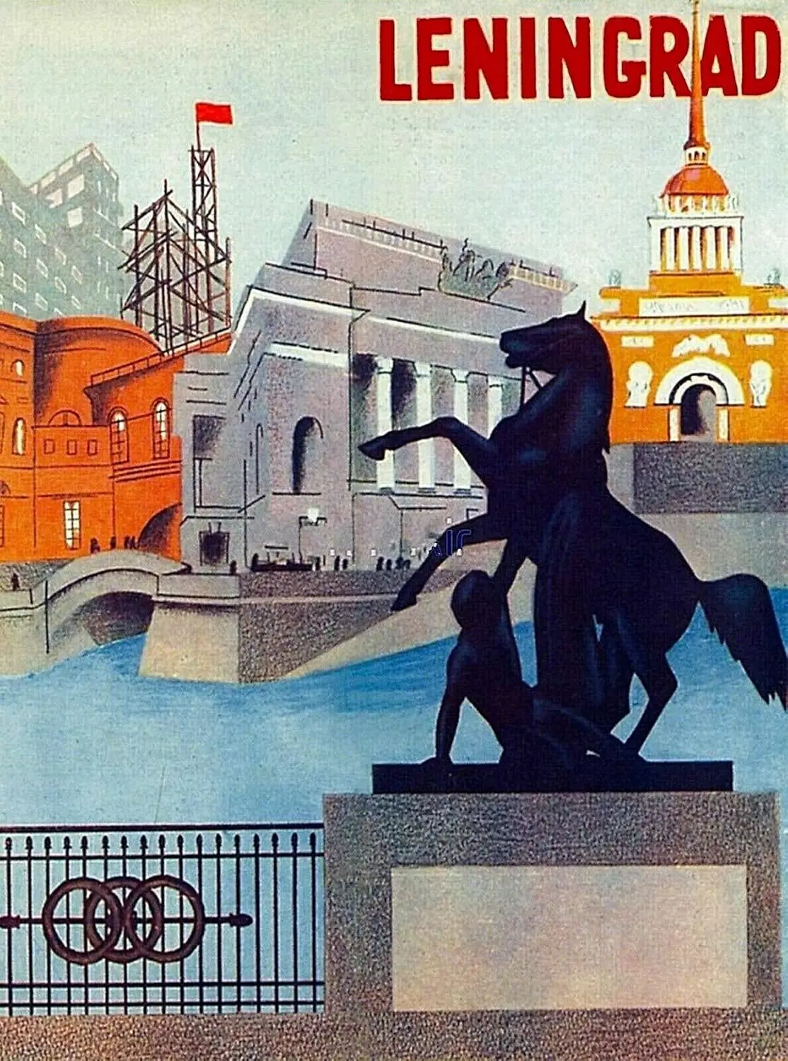 Metal Sign Wall Plaque Leningrad St. Petersburg USSR Russia Horse Statue Vintage Travel Art Retro Decor House Home Metal Poster