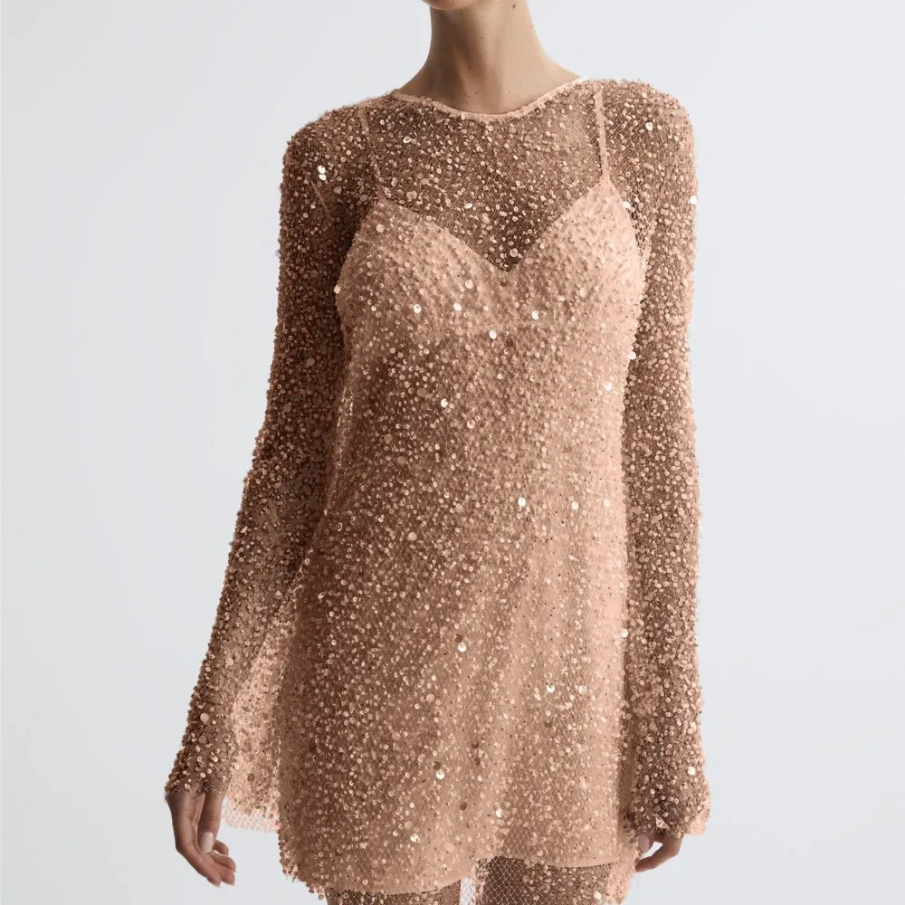 Sequin Stitching Elegant Suit Fashionable Mesh Sexy Mini Two-piece Dress Women's Party Nightclub Dress Conjuntos Femininos