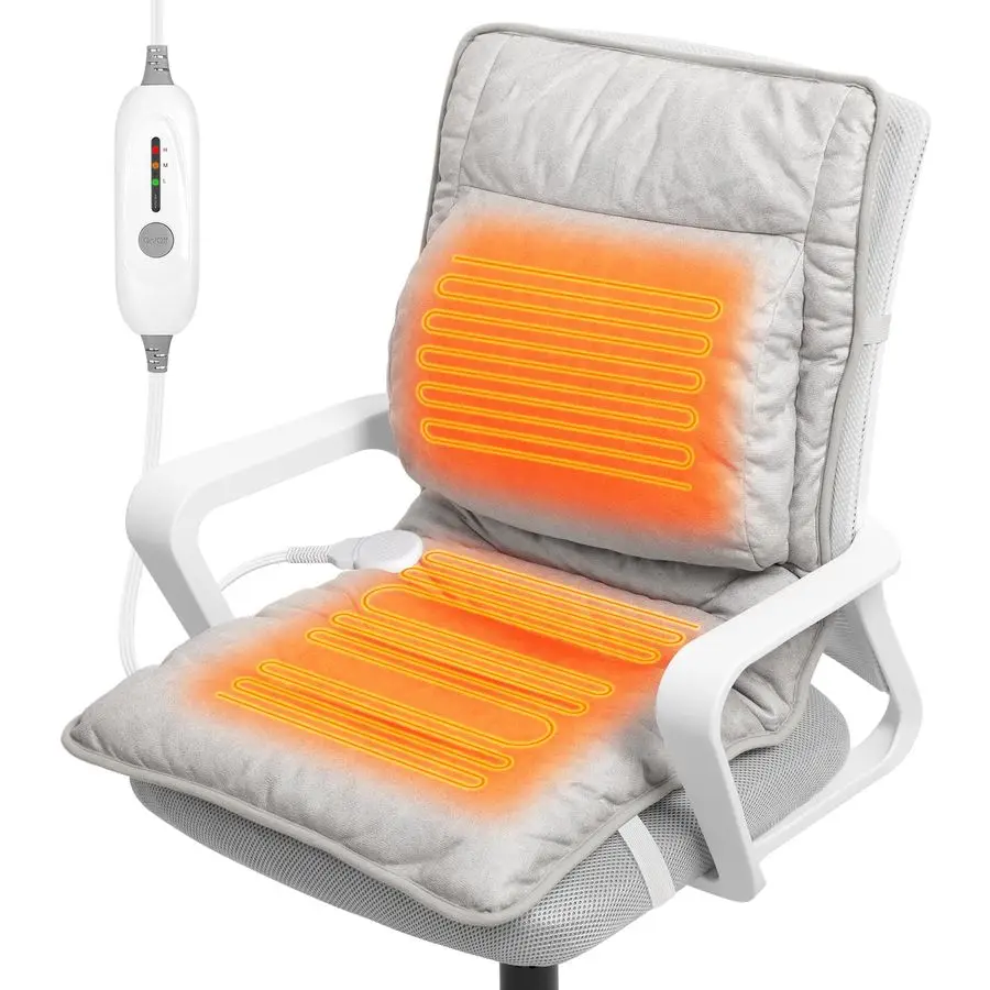 

Подушка сиденья для офисного стула с поясничной опорой, очень большая подушка для стула с подогревом для облегчения боли, автоматическое отключение, 3 уровня нагрева