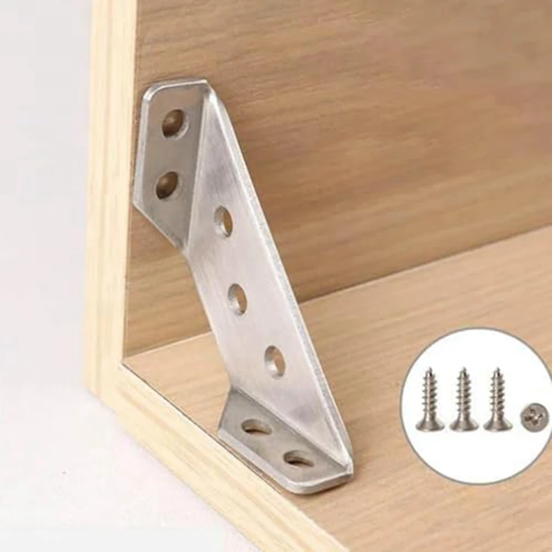 Universal Stainless Steel Furniture Corner Connector,Metal Angle Brackets For Wood With Nails Screwdriver