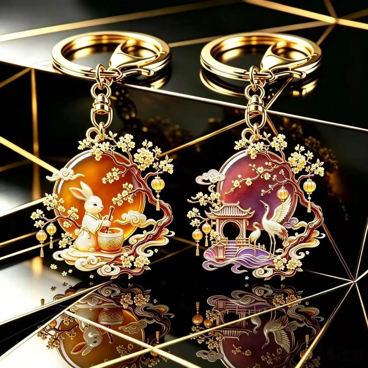 Vintage Chinese Style Chang'e Jade Rabbit Keychain Pendant Mid‑Autumn Festival Creative Souvenir Gift Bag Hanging Ornament