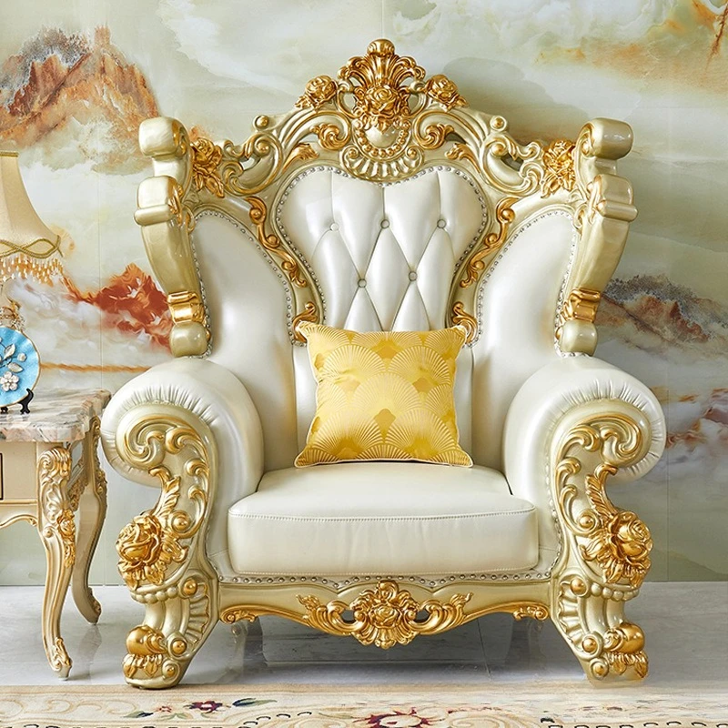 Wohnzimmer erste Schicht Rindsleder Sofa Kombination Massivholz doppelseitige Schnitzerei