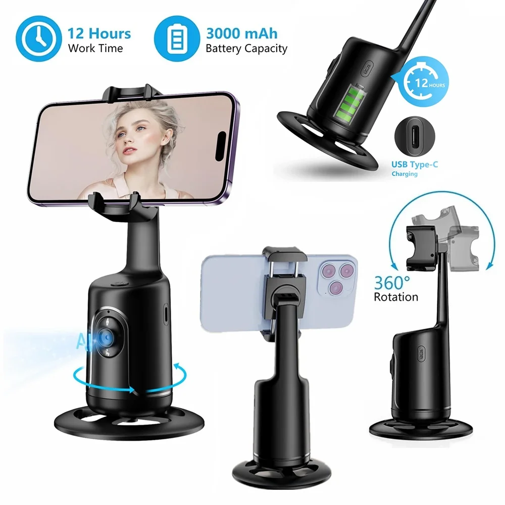 360°Rotation Gesture Control Gimbal Stabilizer for Mobile Video Vlog, Auto Face Tracking Smartphone Holder with Remote Control