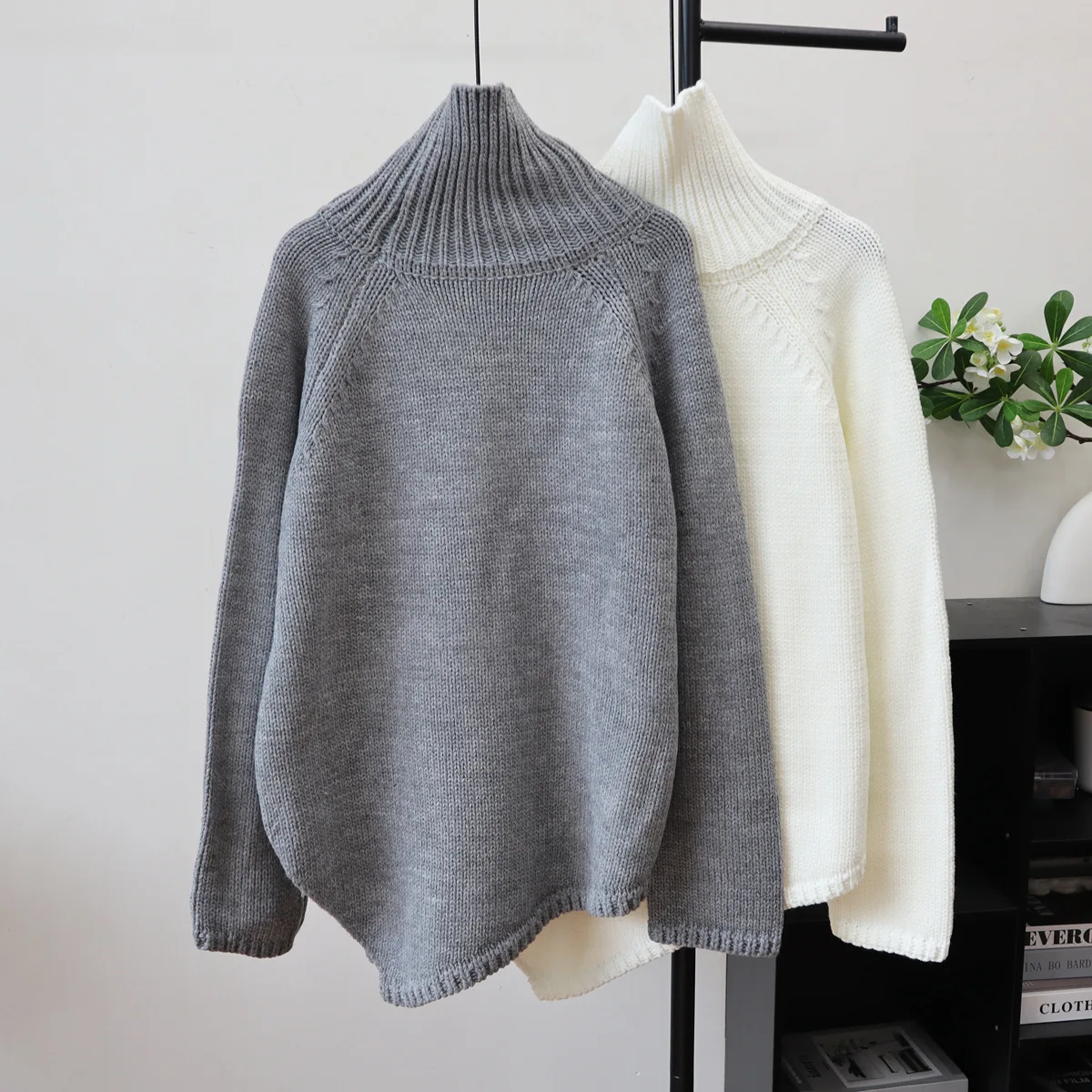 

Women Knitted Pullovers Sweaters Solid Jumper Asymmetric Turtle Neck Long Sleeves Slight Stretch Loose Casual 2025 Autumn Winter