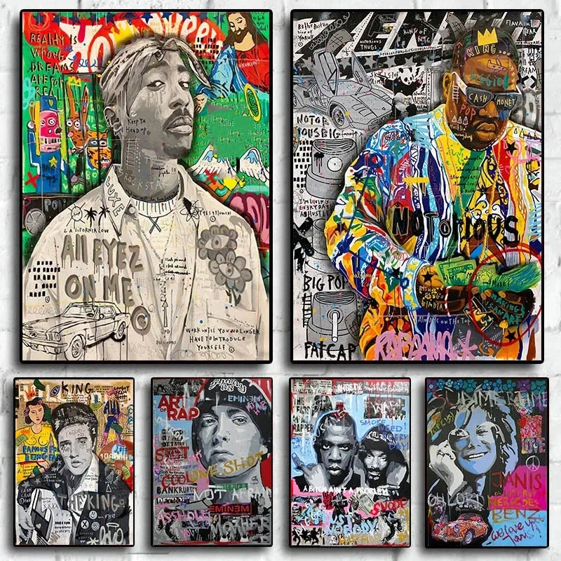 Abstrakte Graffiti Kunst Sänger Tupac Hip Hop Porträt Poster Leinwand Malerei drucken Rapper Wandbild Cuadros für Zimmer Wohnkultur