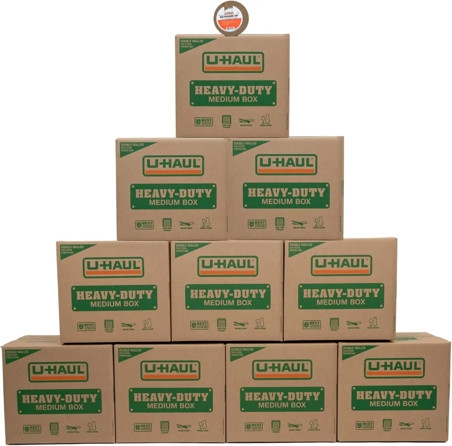 

10-Pack Heavy-Duty Double Wall Moving Boxes with Handles, 18-1/8”x18”x16”, Includes Bonus Tape