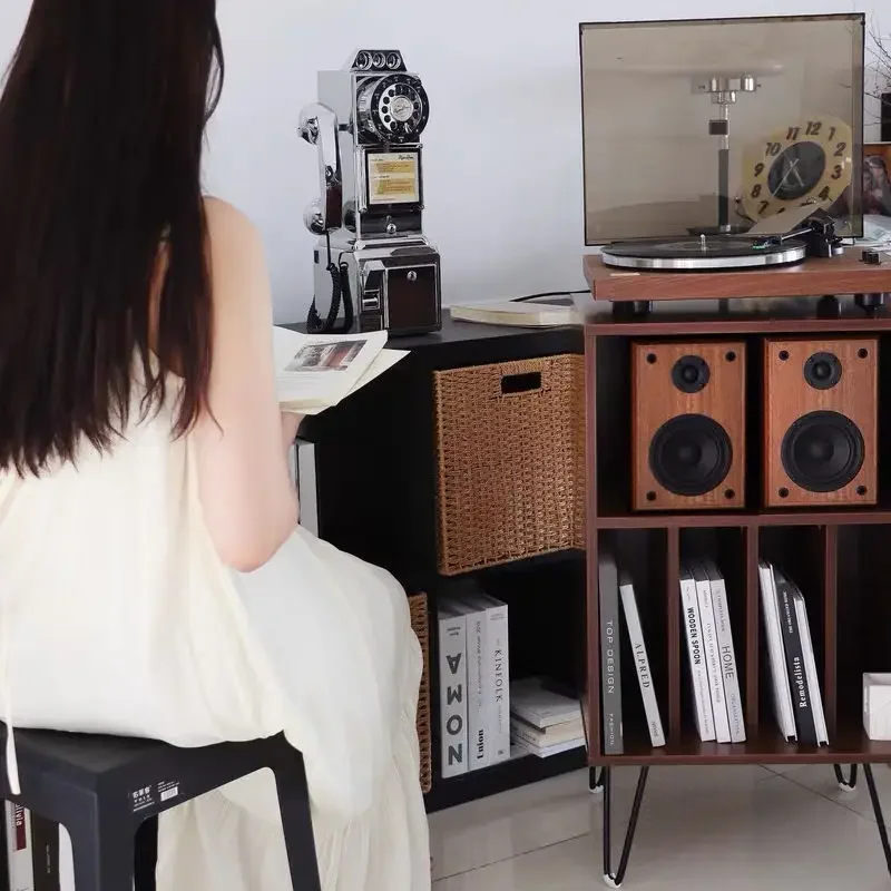 طاولة بجانب السرير سميكة ومتعددة الوظائف على الطراز الياباني، وغرفة معيشة، ورف فونوغراف استريو