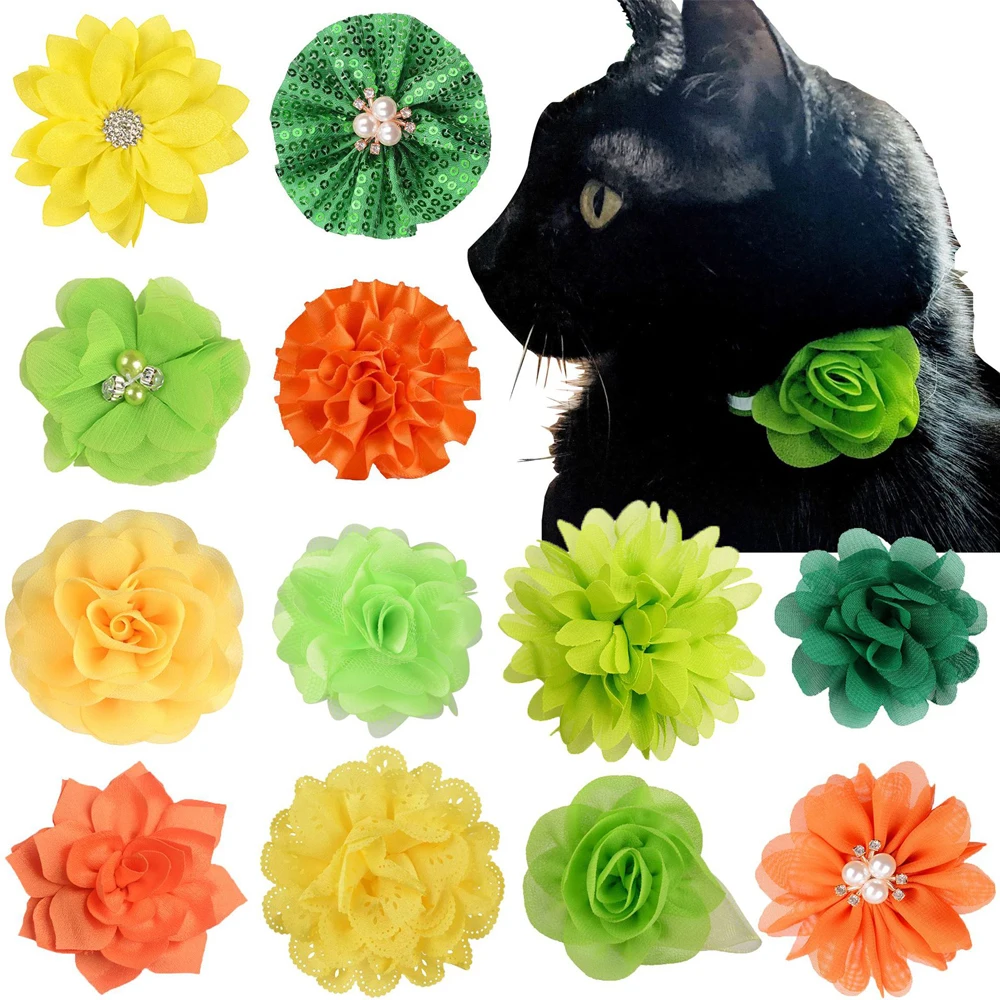 10PCS Handmake Pet Dog Bowtie Puppy Clolorful Flower Collar for Small Dogs Pet Cat Dog Slidable Collar Dog Grooming Accessories