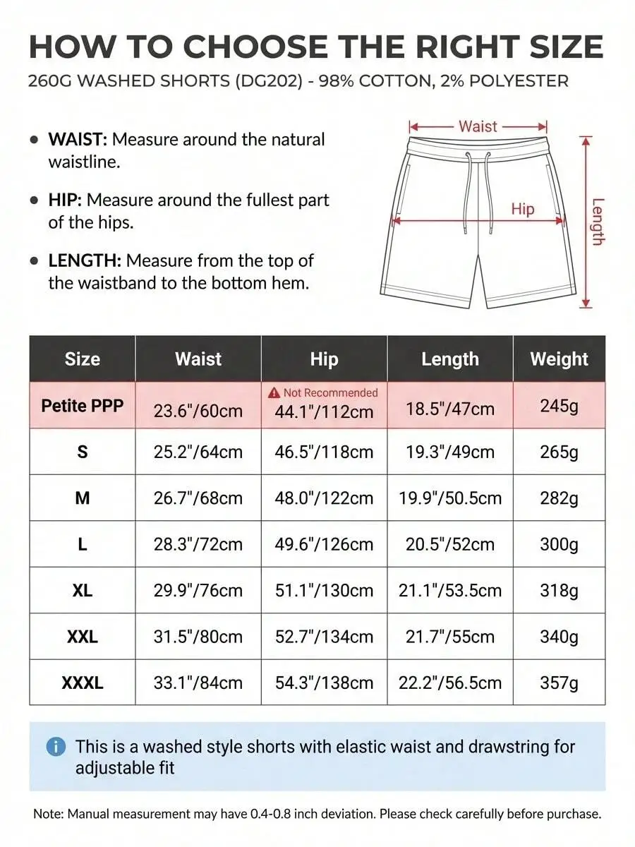 

Mens Washed Cotton Shorts With Drawstring Waist Loose Fit Casual Daily Wear