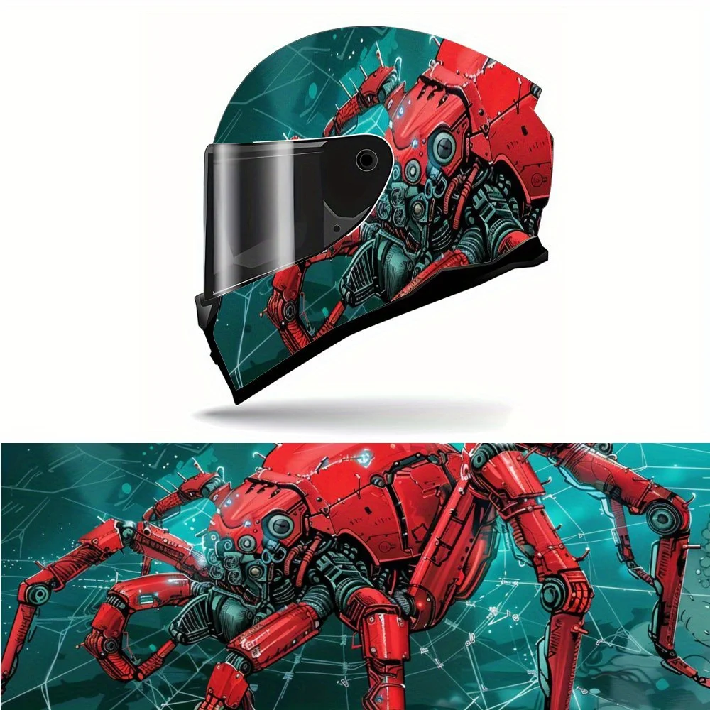 

Cyberpunk Red Tech Spider Print Full Helmet Wrap Sticker Motorcycle Helmet Racing Graphic Decal Vinyl Wrap Helmet Decorative Sti