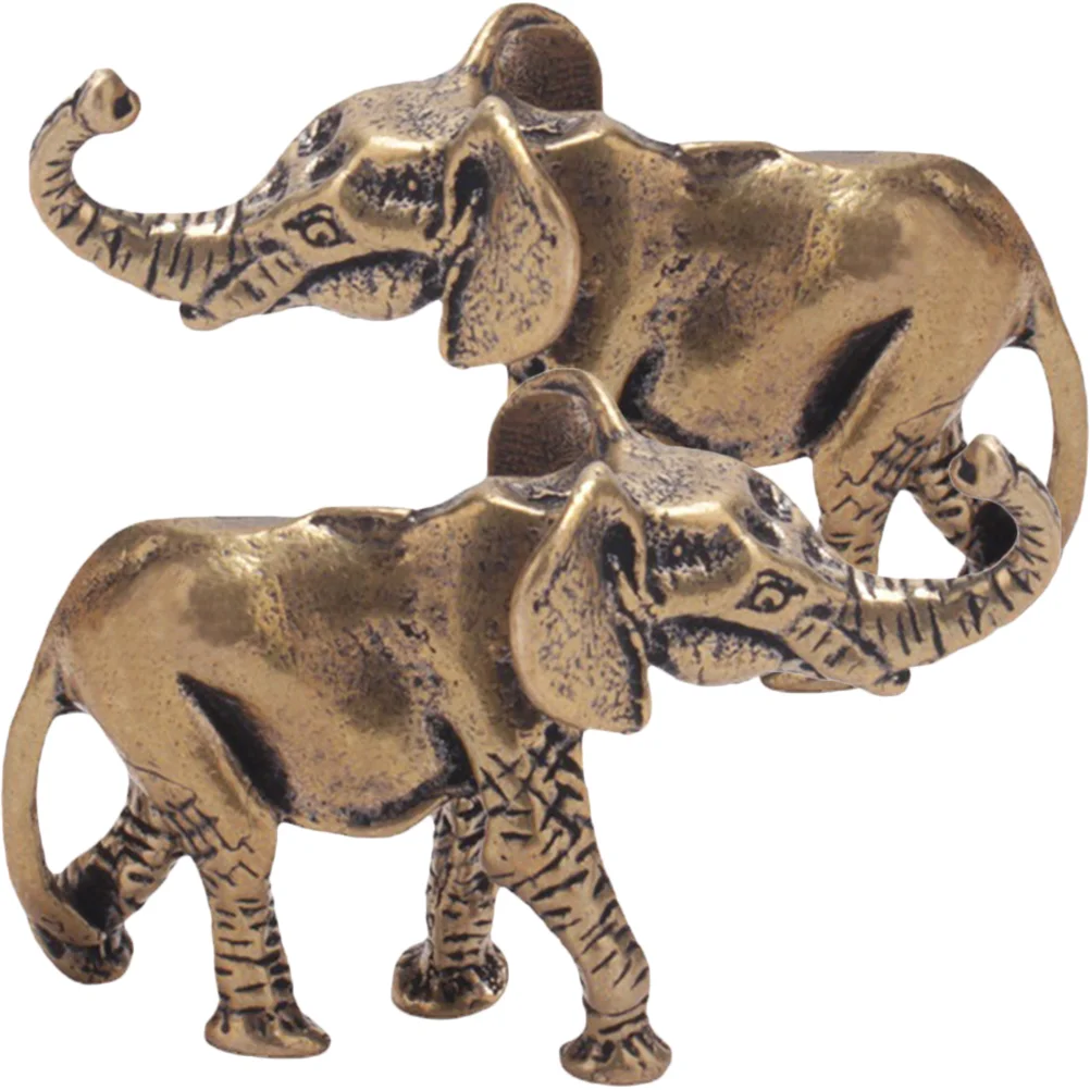 2 Pcs Brass Elephant Retro Animal Statue Ornaments Tabletop Decor Small Decoration