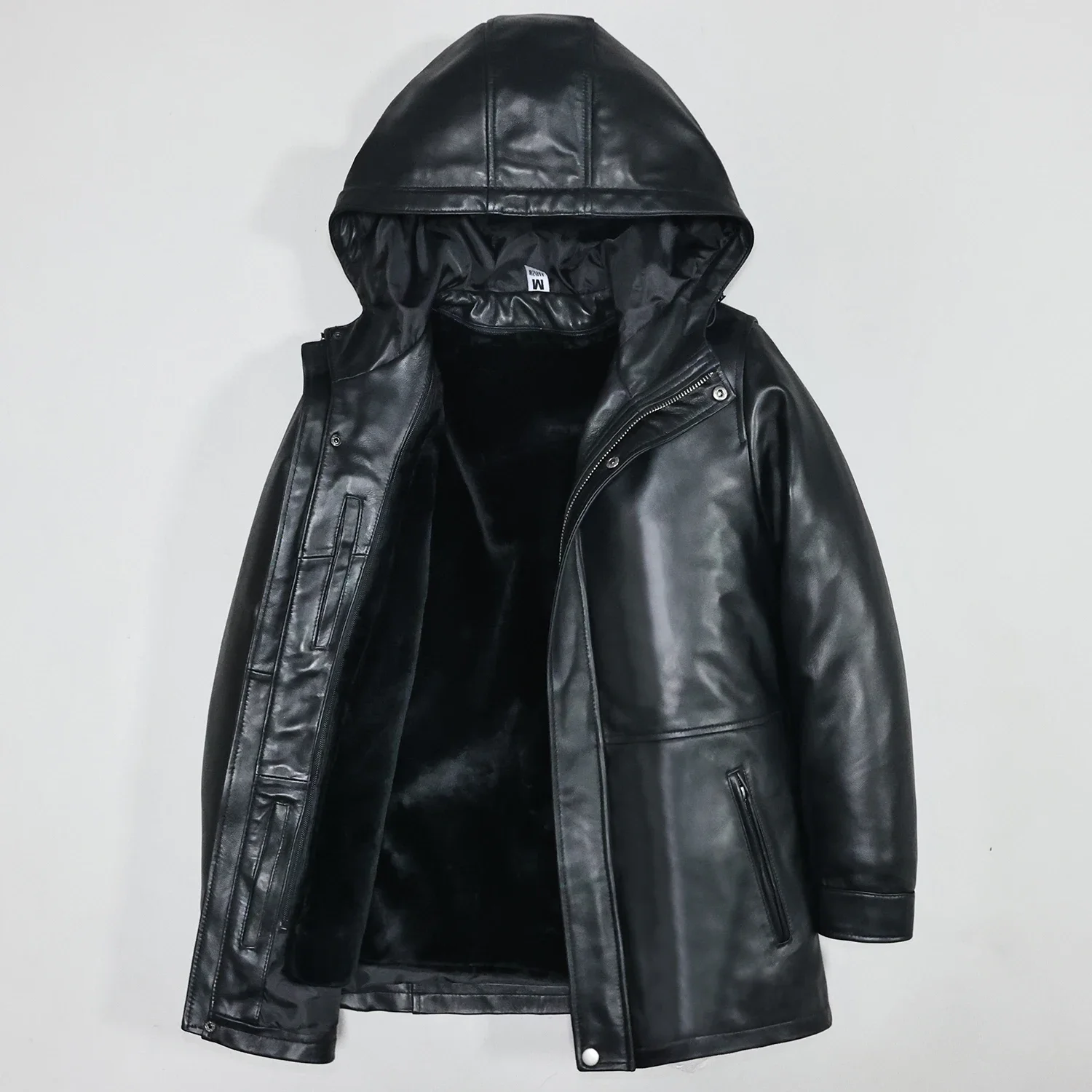 YR!Best.Slim Fit.Mens Short Leather Parka Cloth.Quality Natural Soft Sheepskin Coat.Warm Detachable Lining Jacket.Casual