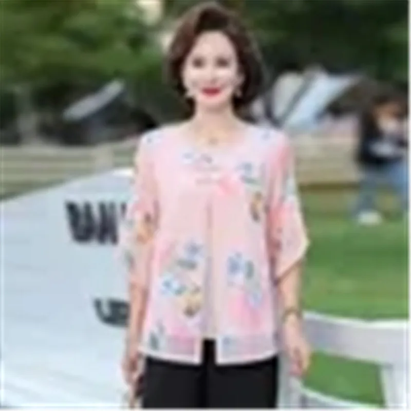 2023 New Middle-Aged Mother Summer Elegant Fake Two Coats Kuo Taitai Fashion Shirt Temperament Women's Chiffon Blouse