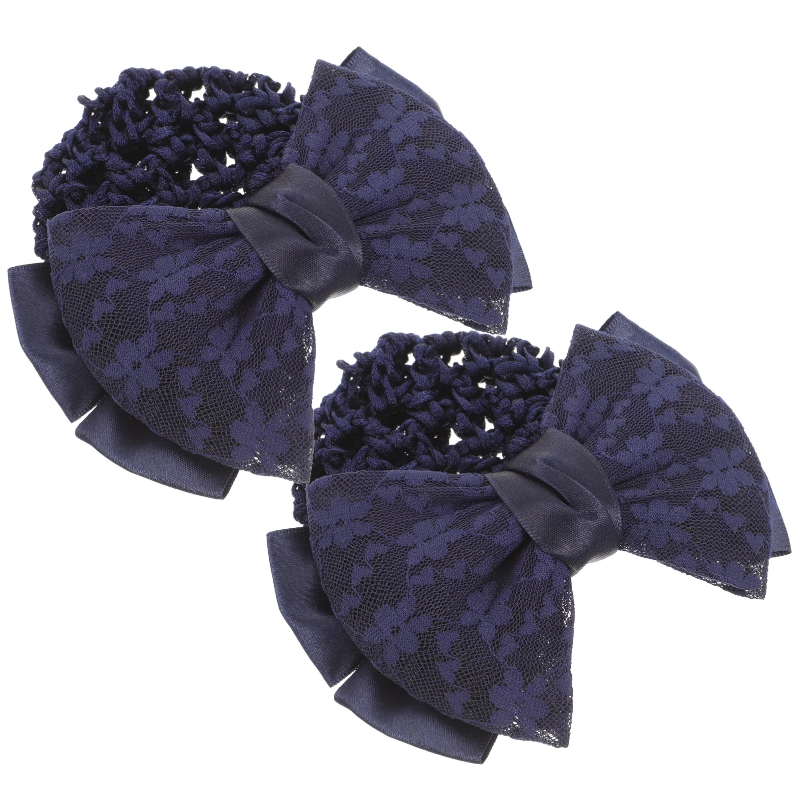 

2pcs Professional Bow Headdress Hair Snood Elastic Hairpin For Women Office Party Nurse Bun Hair Net Mesh Clip Dark Blue Elegant