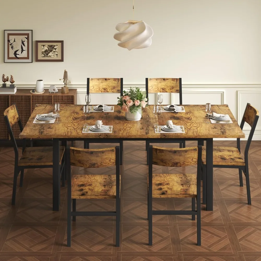 7-Piece Dining Room Table Set with 6 Chairs, 63