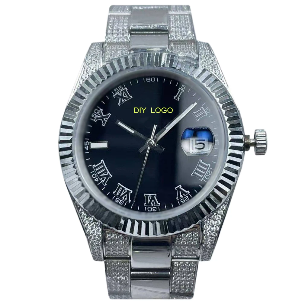 Customized LogoElegant 41mm men's automatic watch, diamond watch with Roman numeral mechanical movement, men's gift