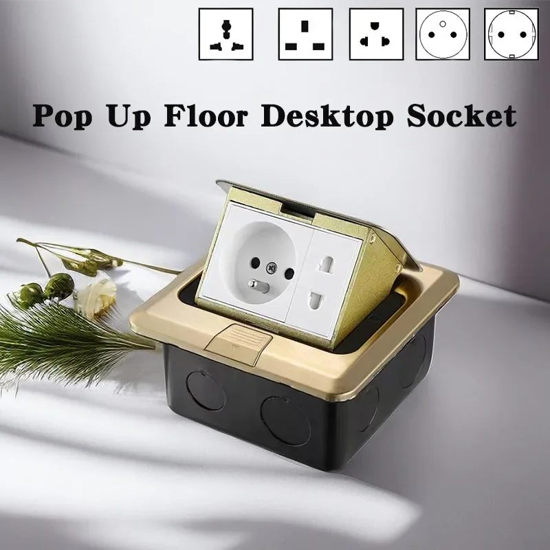 

100mm*100mm Pop Up Desktop Floor Socket Stainless Panel EU/FR/US/UK/UN Plug Adapter,110V-250V 16A Power Hidden Countertop Socket