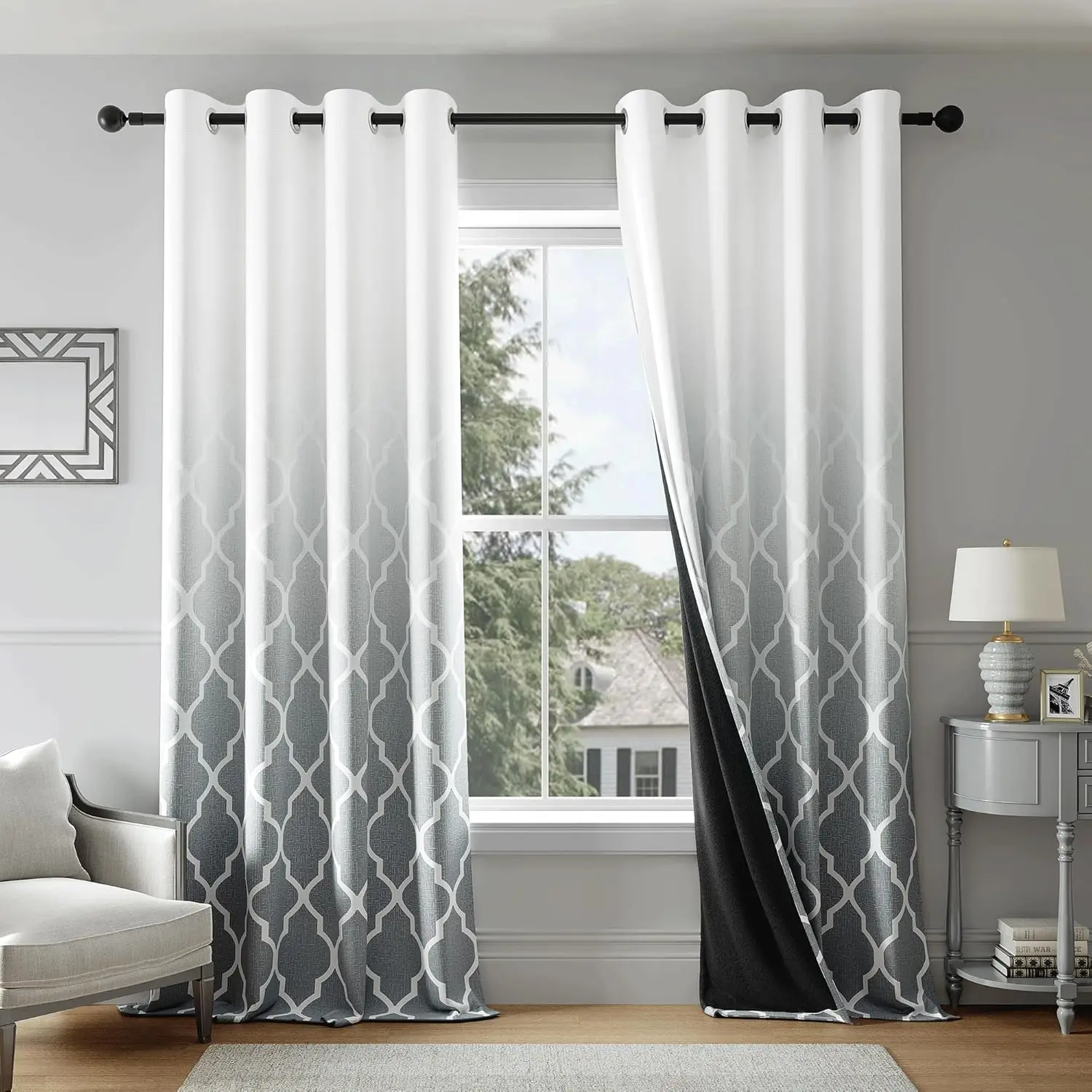 

Metro Parlor Ombre Full Blackout Curtains 84 Inches Long 2 Panels For Living Room Bedroom Grey White Moroccan Geo Patterned