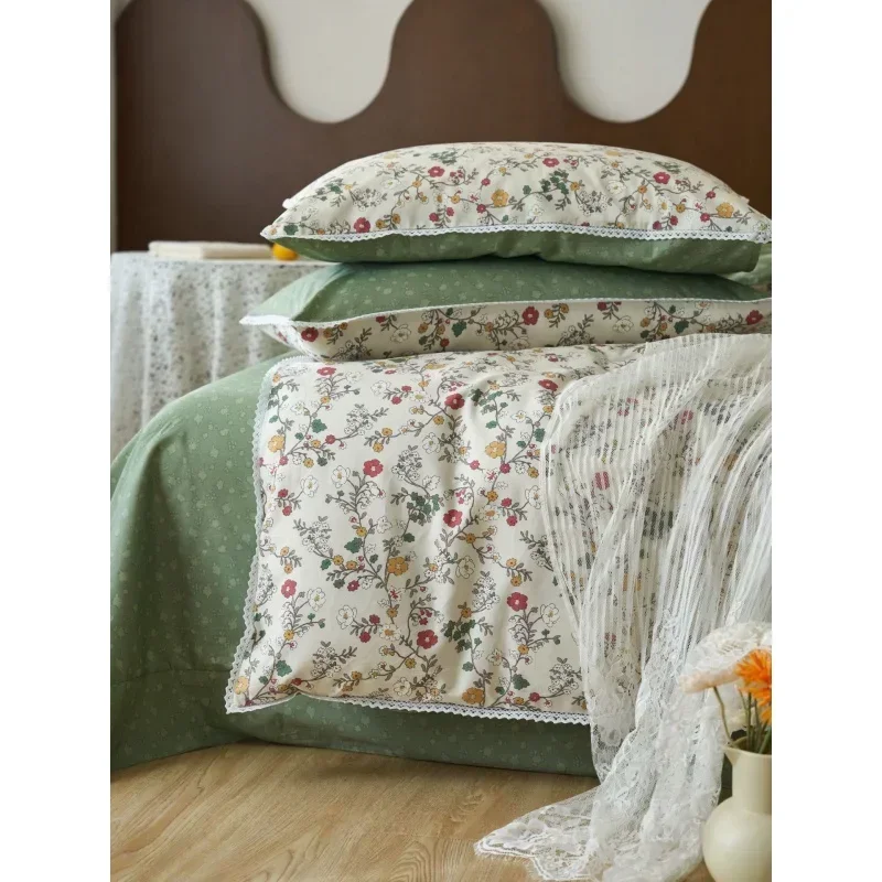 Four piece set of cotton retro floral garden pure cotton lace double bed bedding, quilt cover, bed sheet