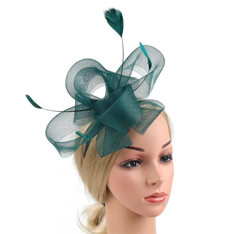Neuer Braut-Fascinator-Schleifenhut mit Stirnband und Clips, Jockey-Zylinder mit Federn, Hochzeit, Cocktail, Teeparty, Kopfbedeckung für Frauen – Detail 14