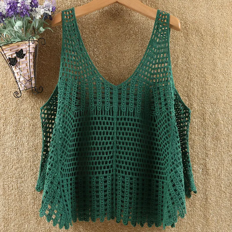 

Pullover 2023 cotton V-neck knitted vest women short loose outer wear pullover vest Korean version sleeveless sweater top women