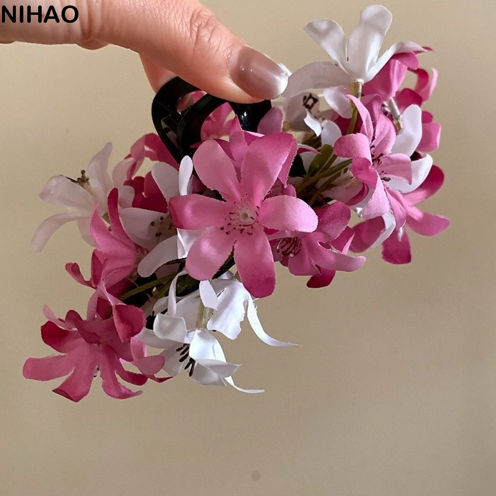

Fresh Acrylic Flower Hair Claw Colorful Ancient Style Hair Crab Clip Cloth Headdress Ponytail Holder Photography Props