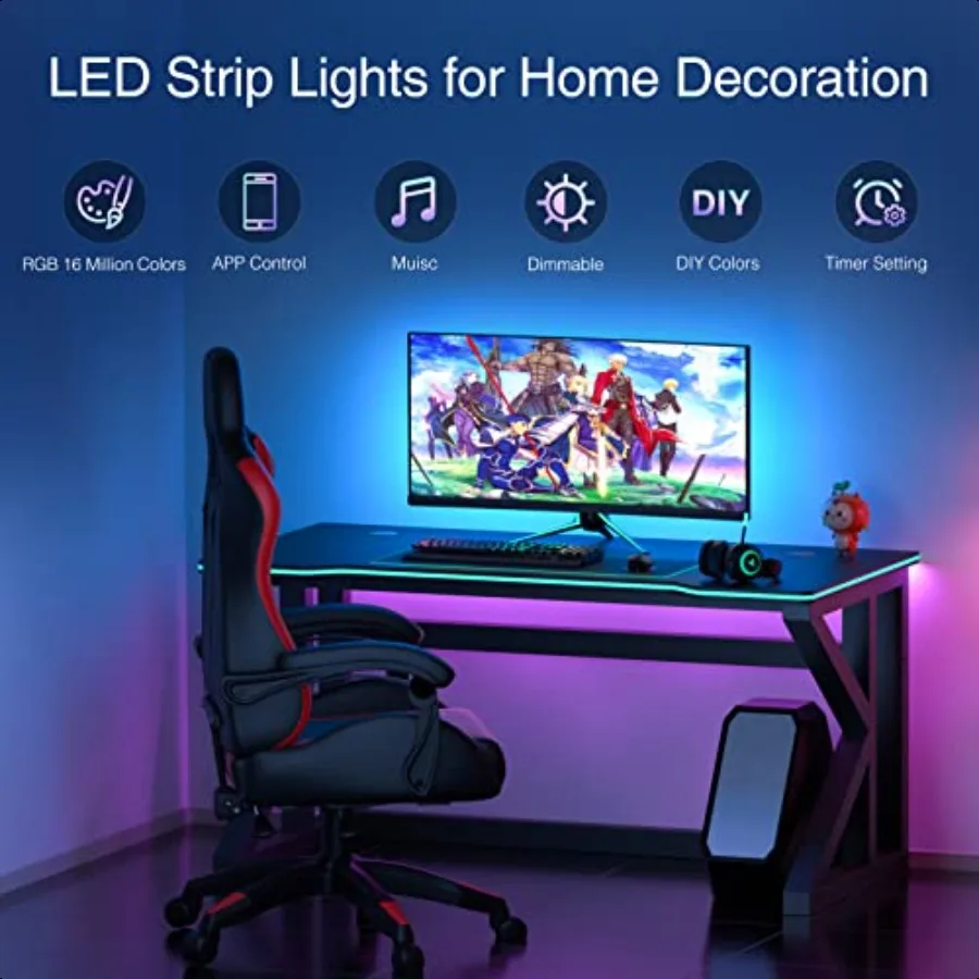 Led Lights for Bedroom 65.6ft Music Sync Color Changing Strip Lights with Remote and App Double Control RGB Led Strip Light for