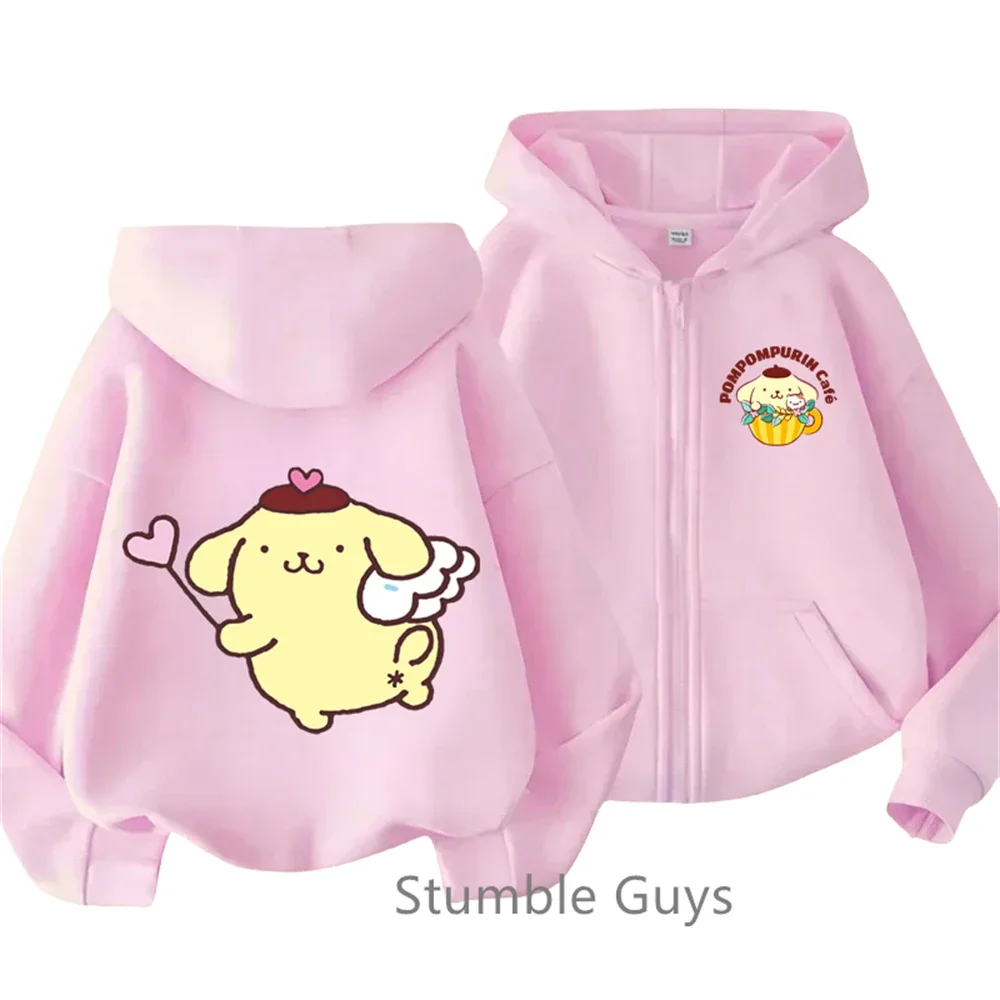 Kawaii Anime Zipper Hoodie Kids 2025 Fashion Pom Pom Purin Clothes Boys Girls Sweater Casual Marios Long Sleeve Sonic Trucksuit