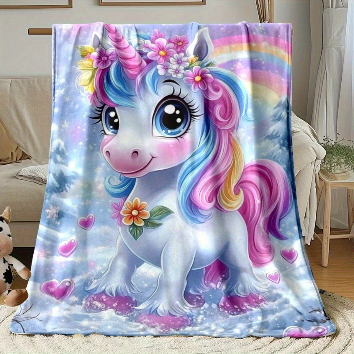Cute Unicorn Blanket Pegasus Pony Flannel Fleece Throw Blankets Cozy Luxury Sofa Bedspread Aesthetic Room Bedding Home Decor