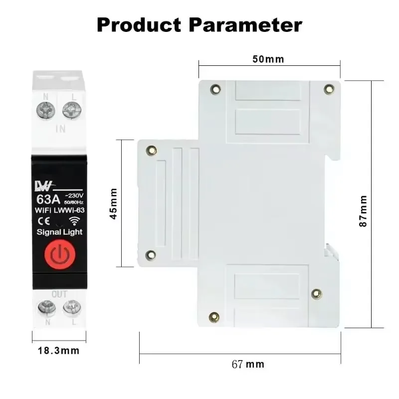 Tuya Wifi 63A Smart Power Monitor Electricity Meter Switch 230V Timer Relay Circuit Breaker For Refrigerator TV work with Alexa