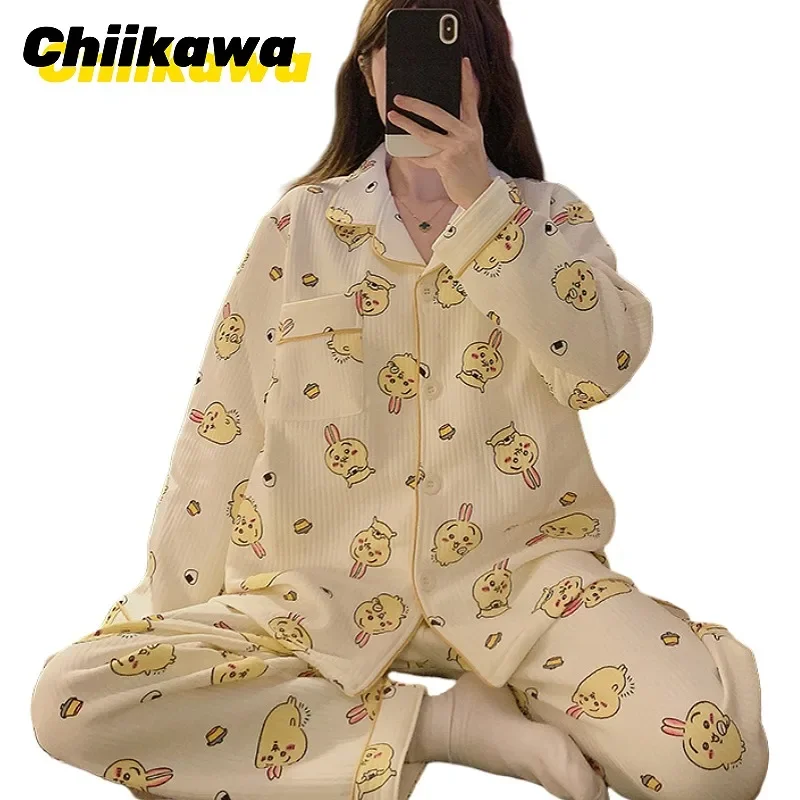 Chiikawa USAGI Soft Long-sleeved Pyjama Set Cute Cartoon Comfortable Home Bedroom Clothes Girls' Holiday Gifts Hotel Bathrooms