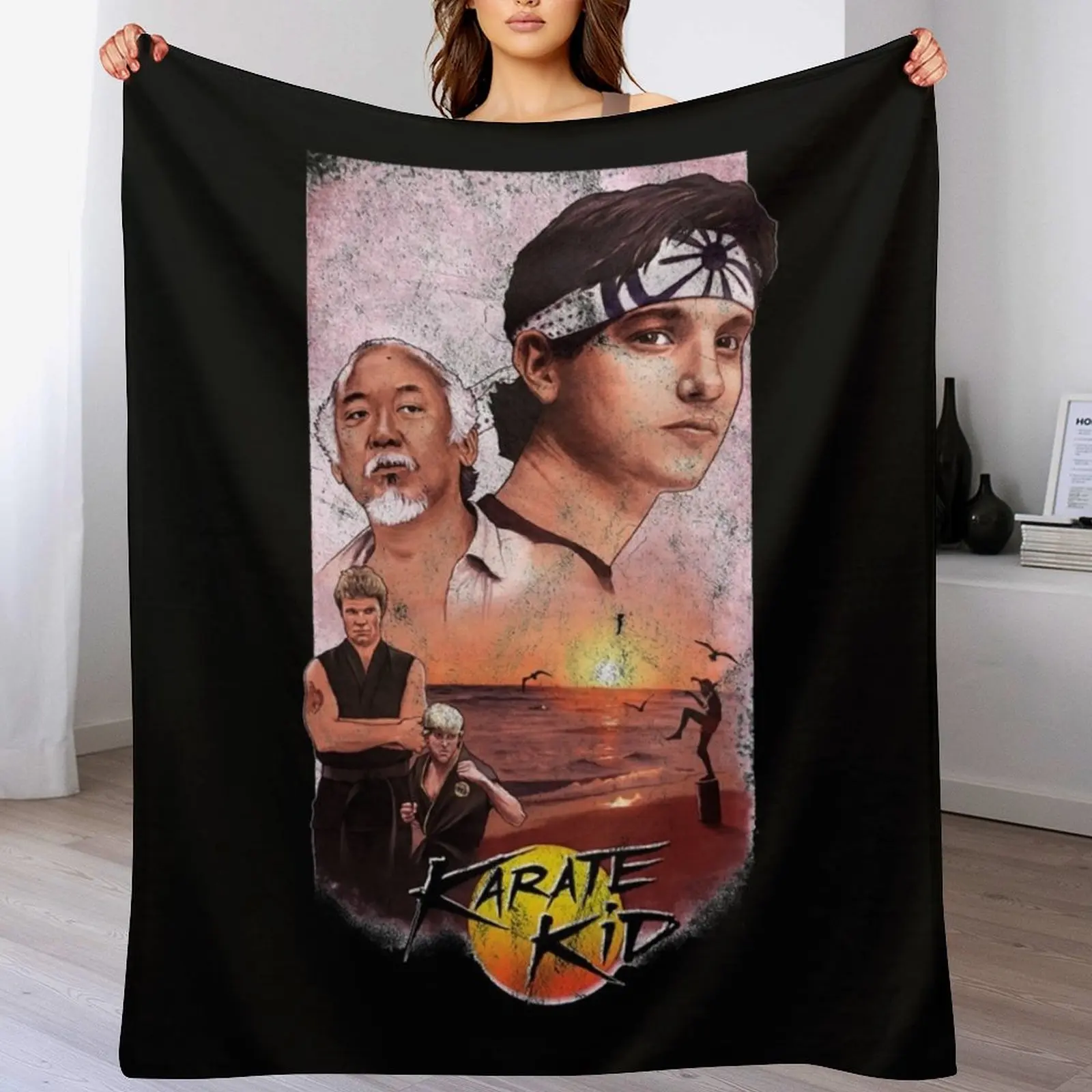 Karate kid design Throw Blanket Compact Warm Blanket for Car Road Trip