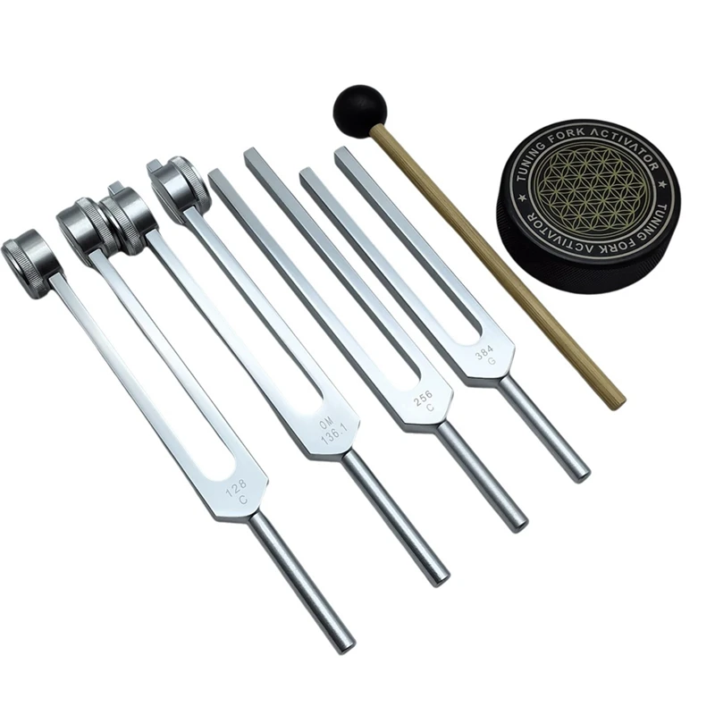 Tuning Forks For Healing Set 128Hz, 136Hz, 256Hz, 384Hz & Hockey Puck Activator For Healing,Sound Therapy,Keep Body