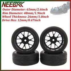 4PCS 1.9inch RC Tires 65mm Rubber Wheel Tyres 12mm Hex Hub for 1/10 RC On Road Car Racing Drift Wltoys 144001 94123 94122 Tamiya