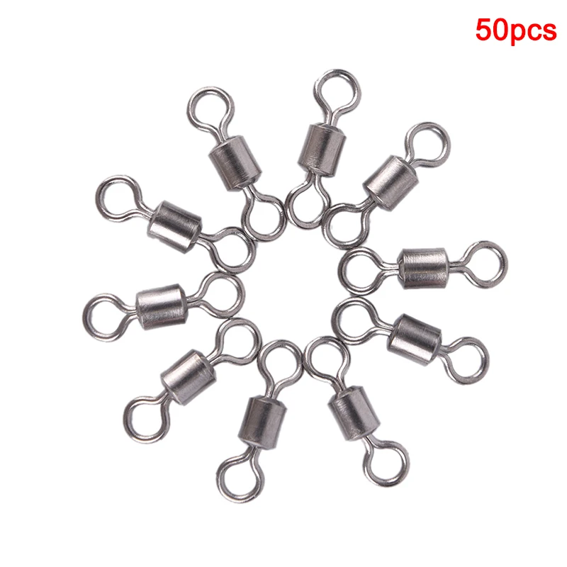 50PCS Fishing  Bearing Rolling Swivel Solid Ring Lures Connector 11 Size