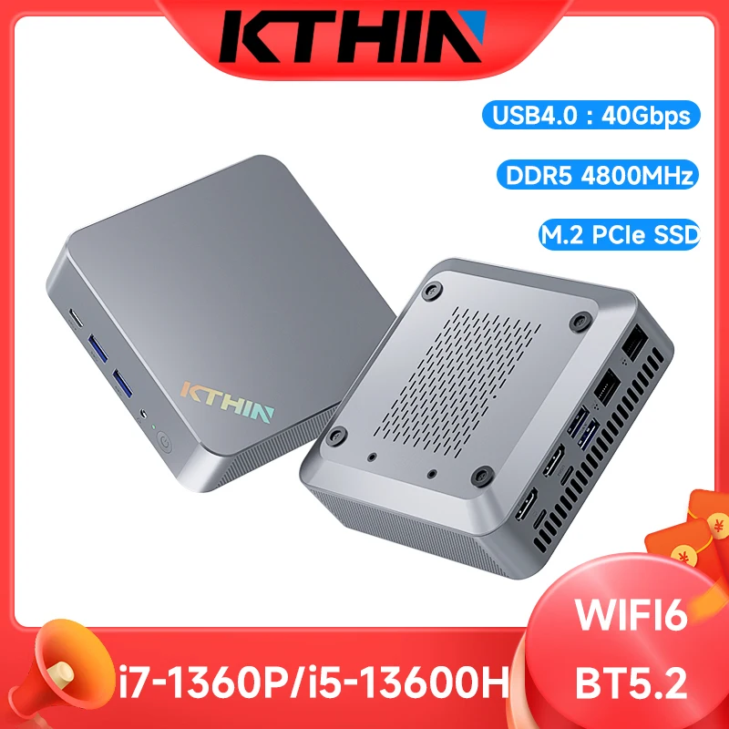 

KTHIN MID3 Mini PC i7 1360P WIFI6 BT5.2 Mini Computer DDR5 16GB RAM 512GB ROM 2.5G LAN USB4.0 Mini Desktop Computer