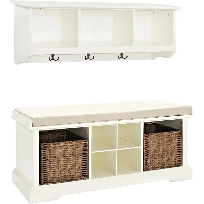 Brennan Entryway Storage Bench and Hanging Shelf Set  Chest of Drawers for Bedroom Drawer Furniture