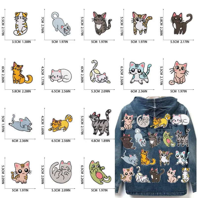 1pcs Patch Stickers Iron On Patches for Clothing Sewing Qute Cat Embroidery Fusible Applique Badge Bag Decoration Stripes