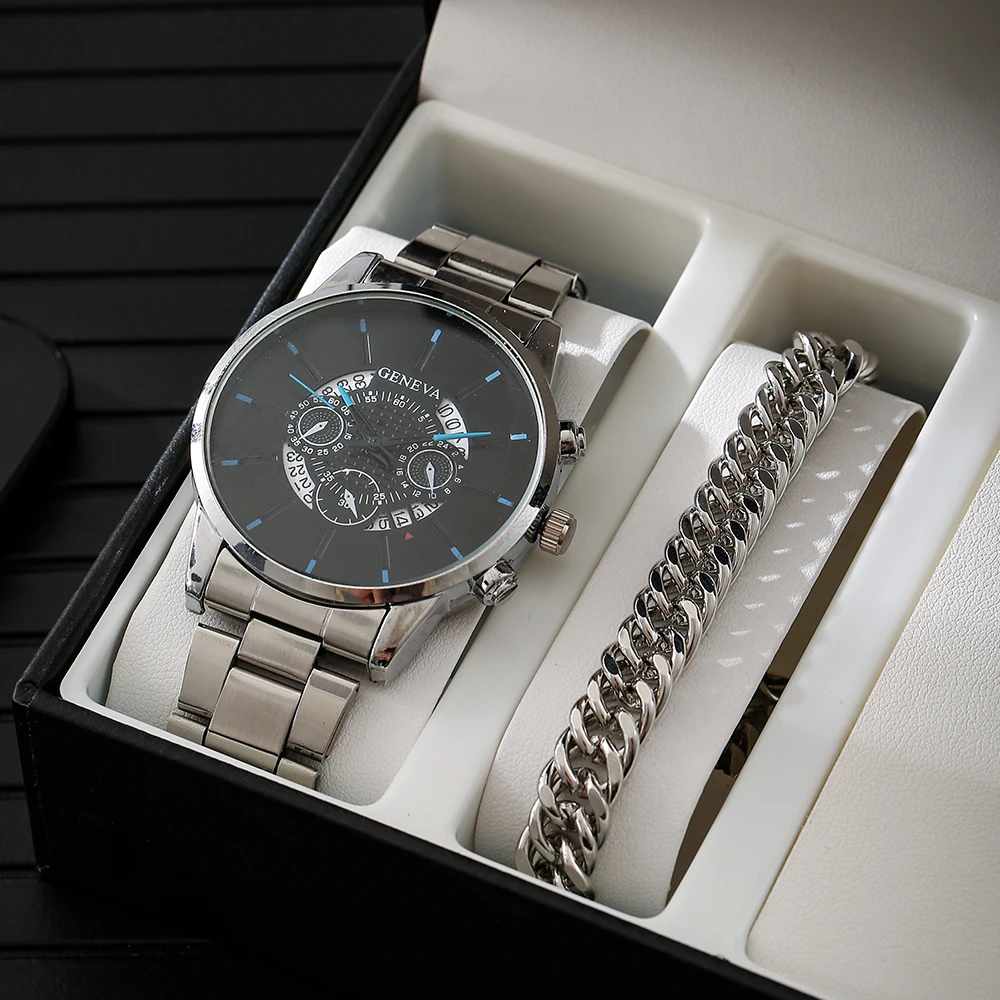 

Бестселлер ЖЕНЕВА, мужские часы с тремя стрелками, стальной ремешок, деловая мода, календарь, кварцевые часы для мужчин