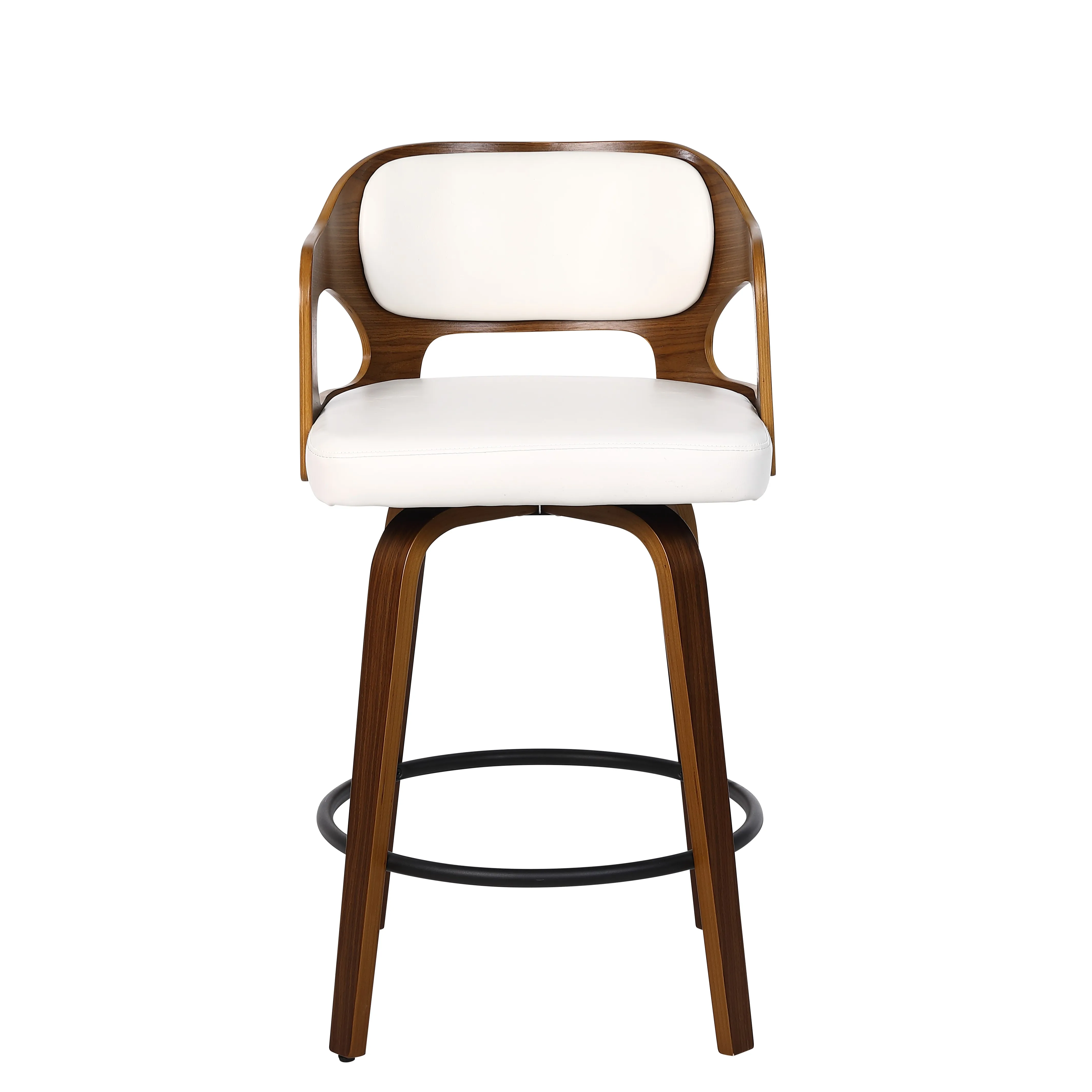 Modern Leather Swivel Counter Height Bar Stools Walnut Frame Upholstered Bar Chairs for Dining Bedroom Use for Kitchen Living