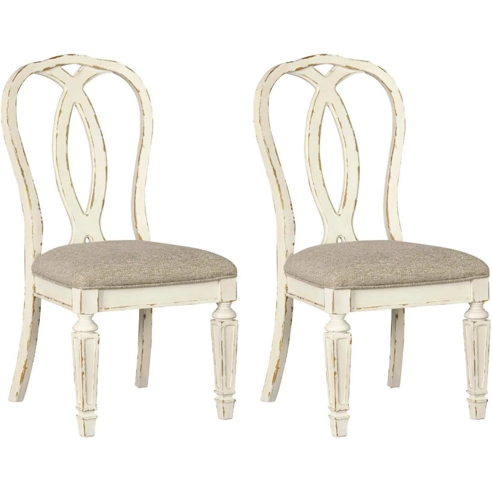 

US Realyn French Country Ribbon Back Dining Chair, 2 Count, Chipped White