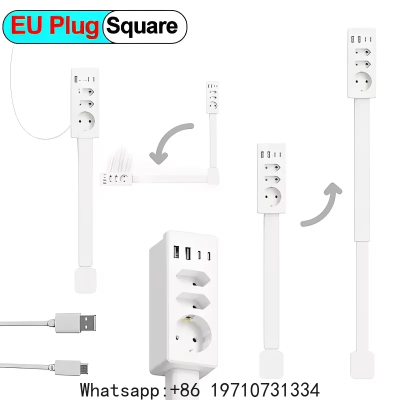 Adjustable Length Electrical Outlet  EU US Plug Stretchable  Power Outlets Extender 180° 360° Retractable Socket