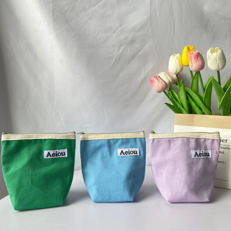 New Solid Color Canvas Cosmetic Bag Women Clutch Make Up Bag Mini Portable Coin Key Bag Purse Wallet Sanitary Napkin Pads Pouch