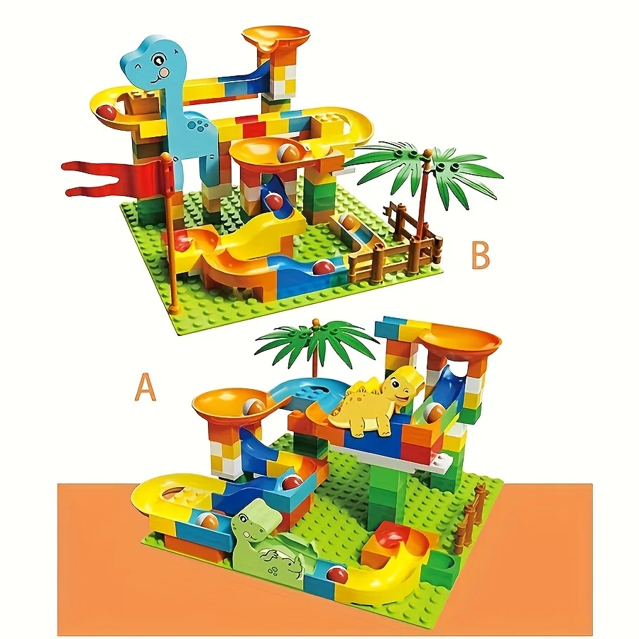 Marble Run Building Blocks Dinosaur Park,Early Education STEM Toy Bricks Maze Set Children\'s Birthday/Festival Gift