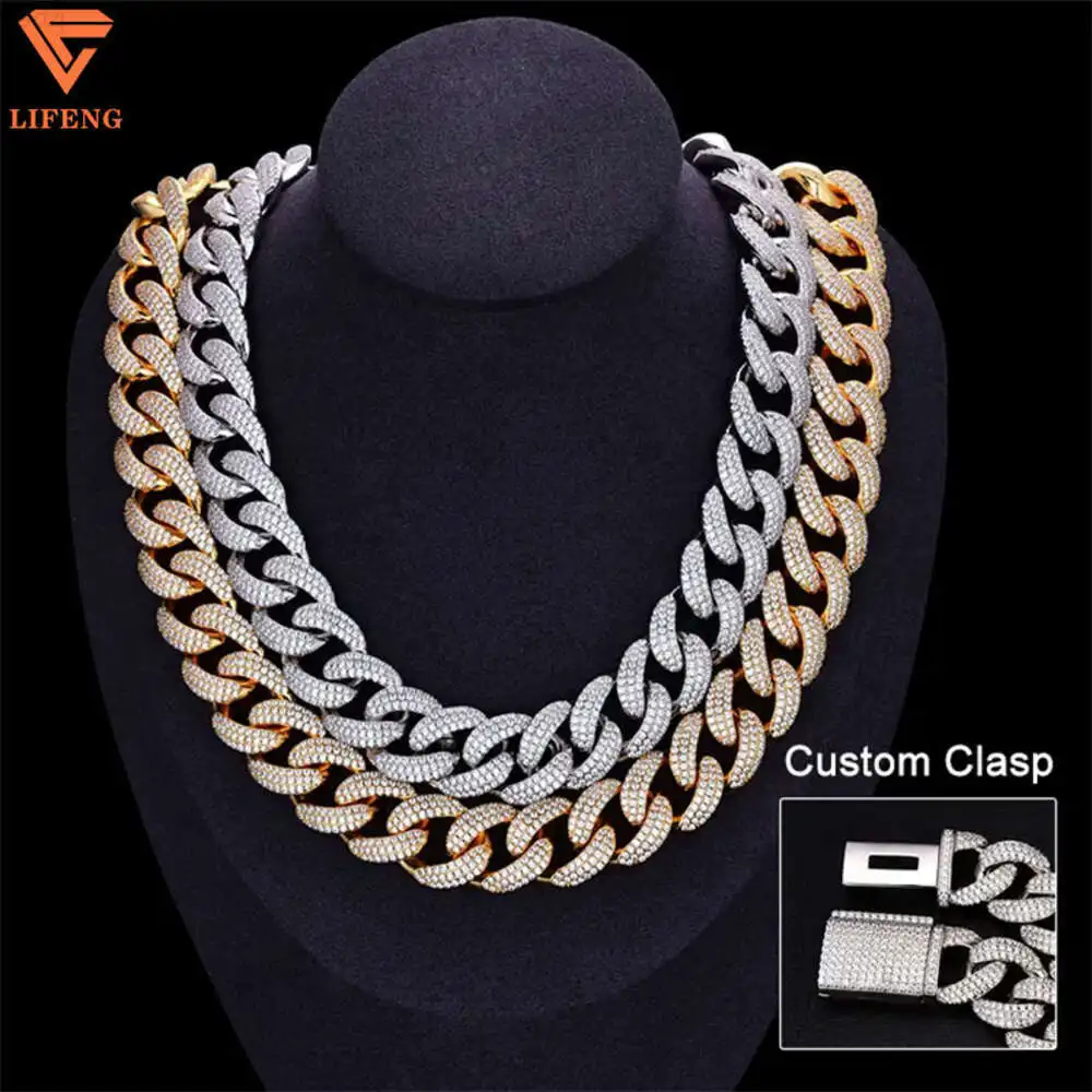 Hip Hop Jewelry Custom Lock 18mm Vvs Diamond Iced Out Miami Moissanite 925 Sliver Cuban Link Chain Men's Cuban Necklace