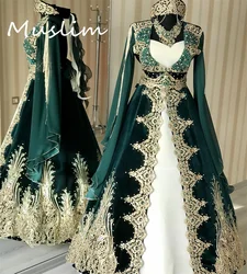 Turkish Green Wedding Dress Celtic Caftan Middle East Arabic Kosovo Gothic Bridal Long Sleeve Iranian Abaya Bride Customized