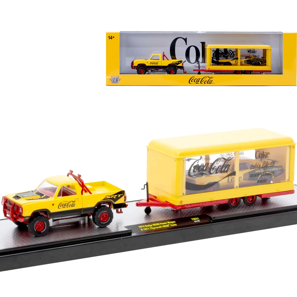 1:64 Diecast M2 Machines Trailer Set Vehicle Chevrolet Van Carrying People Dodge Pickup Challenger Hidden Version Ford Mustang