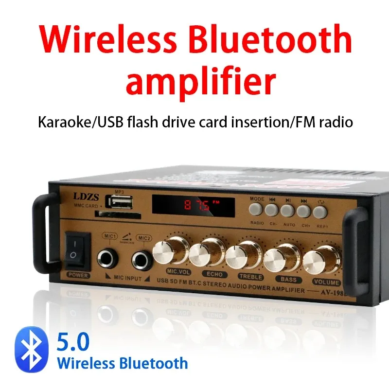 BT-198E Penguat Audio Bluetooth 35W×2/12V DC/220V Input AC/Input Mikrofon USB SD AUX/Amp Daya Saluran Ganda