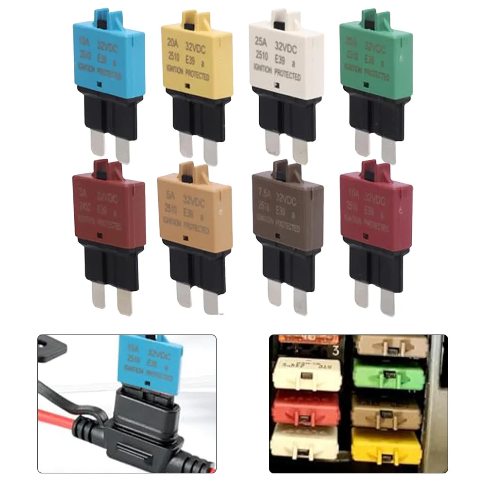 8 pcs Manual Reset Circuit Breaker Blades with Mixed Amperage 3A to 30A for Marine RV Truck and Car Electrical Circuits